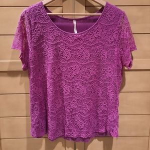 Crochet Top Lined Pink Short Sleeved  Leo & Nicole XL Career Casual